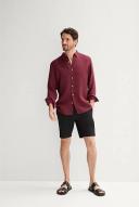 Trenery Regular Fit Delave Linen Long Sleeve Shirt in Burgundy Large Burgundy AU505884