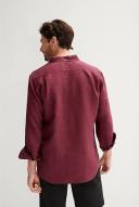 Trenery Regular Fit Delave Linen Long Sleeve Shirt in Burgundy Large Burgundy AU505884