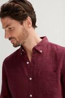 Trenery Regular Fit Delave Linen Long Sleeve Shirt in Burgundy Large Burgundy AU505884