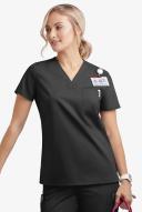 UA Butter-Soft Stretch Women's 1-Pocket V-Neck Tuck-In Scrub Top in Black | Size XXS Cotton/polyester/spandex