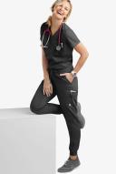 UA Butter-Soft Stretch Women's 1-Pocket V-Neck Tuck-In Scrub Top in Black | Size XXS Cotton/polyester/spandex