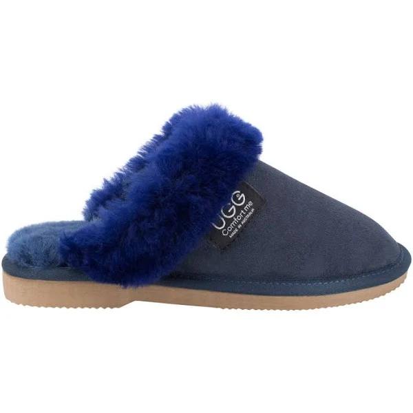 UGG | Australian Made Fur Trim Scuffs |Twin Face First Grade Sheepskin Navy / US Men 5 / US Women 6
