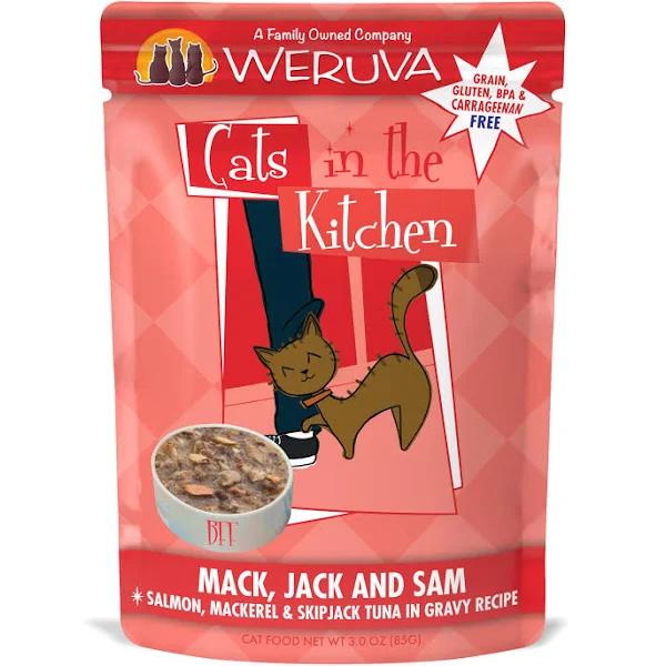 Weruva Cats in The Mack Jack and Sam with Mackerel Skipjack and Salmon in Gravy Grain Free Wet Cat Food Pouches 85g