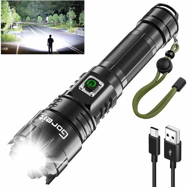 Torch, Goreit Flashlight Led Torch Rechargeable Usb 15000 Lumen Handheld Torch, XHP70.2 Super Bright Tactical Flash Lights, High Powered Torches