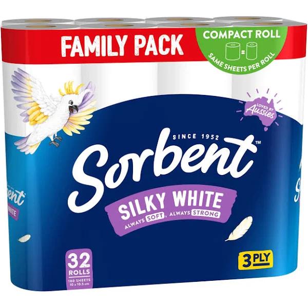 Sorbent 3ply Silky White Toilet Tissue - 32 Pack