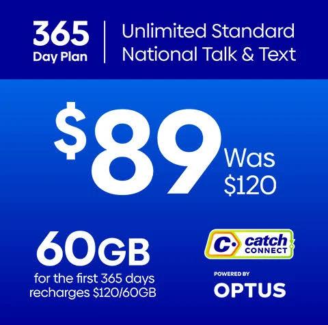 Catch Connect 365 Day Mobile Plan - 60GB - AfterPay & zipPay Available