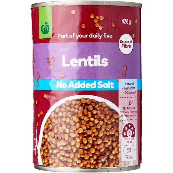 Woolworths Lentils No Added Salt 420g