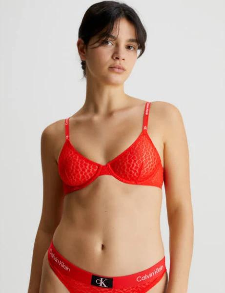 CK96 Animal Lace Unlined Demi Bra Red 12 A
