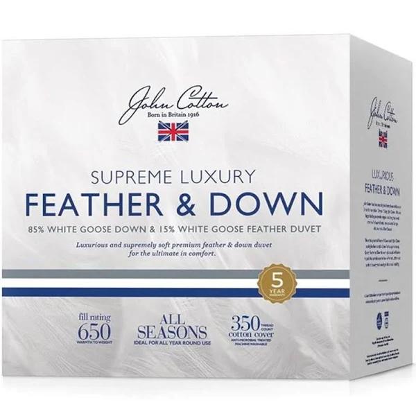John Cotton Supreme Luxury 85% White Goose Down & Feather Quilt King