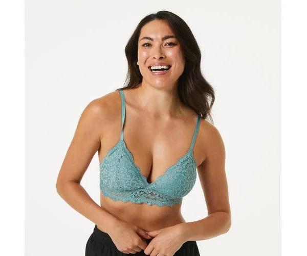 Kmart Wirefree Lace Bralette-Seag Blue Size: 16