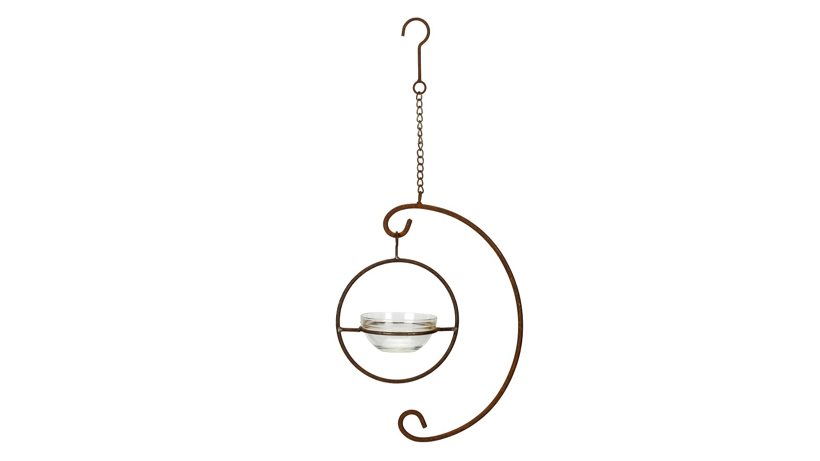 Bird Feeder Seed/Water Hanging Rust w/ Glass Bowl Outdoor Garden Home Decor