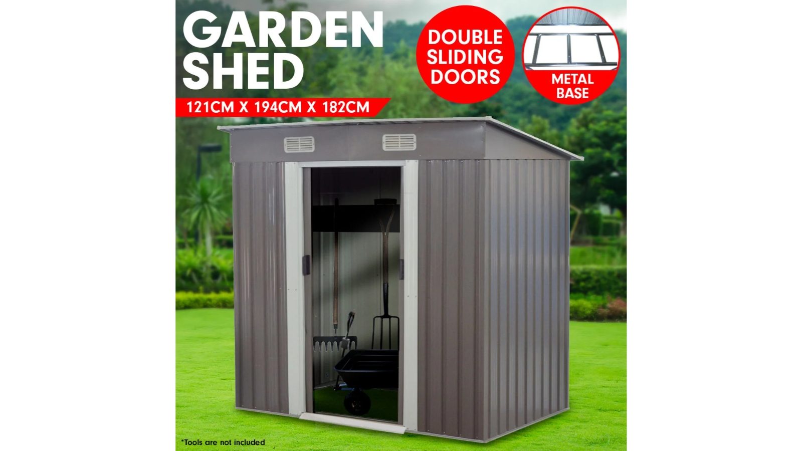4ft x 6ft Garden Shed With Base Flat Roof Outdoor Storage - Grey