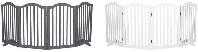 PaWz Wooden Pet Gate Dog Fence Safety Stair Barrier Security Door 4 Panels White