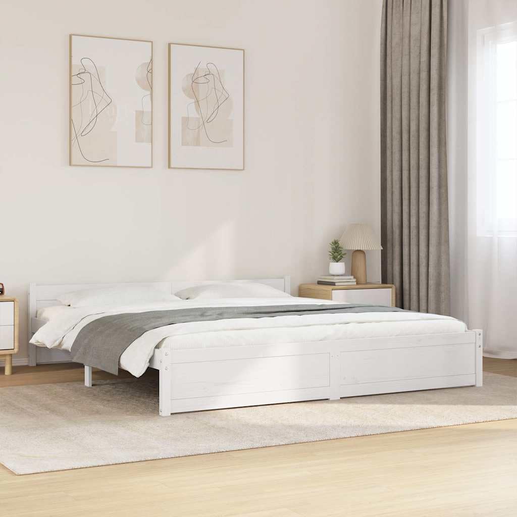 vidaXL Bed Frame White Solid Wood 183×203 cm King Size