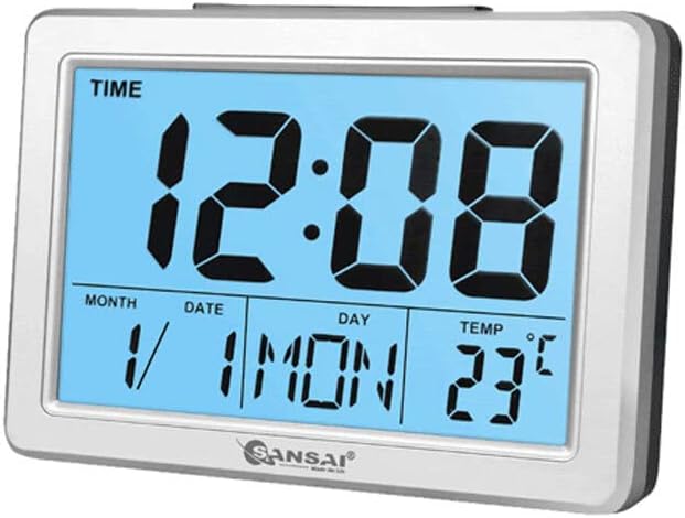 Sansai LCD Digital Alarm Clock Date/Temp Blue Backlight 12/24hr Assorted