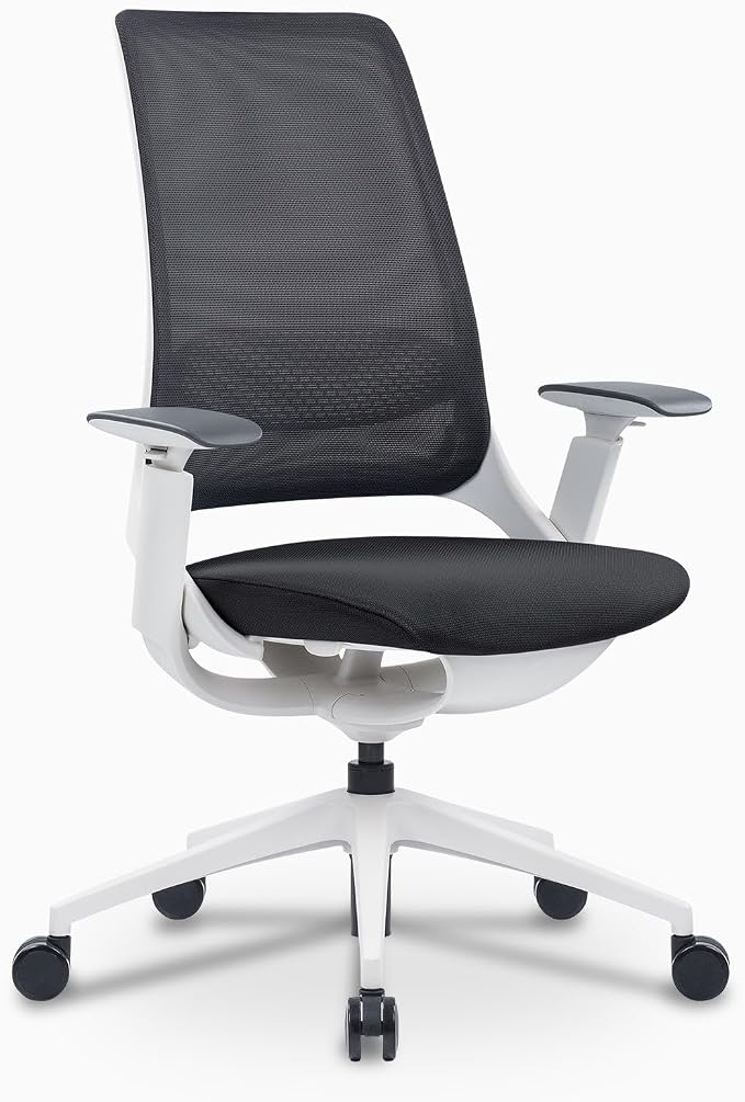 Desky Pulse Supportive Desk Chair - White / Headrest