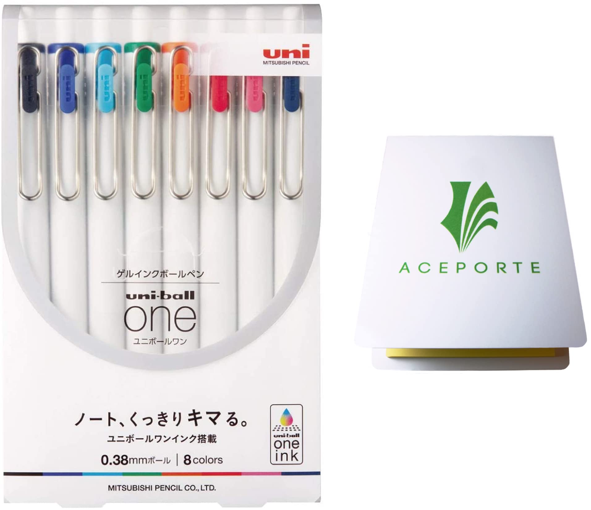 Uni Ball One, Gel Ink 0.38mm Ballpoint Pen, 8 Colors Set (UMNS388C)