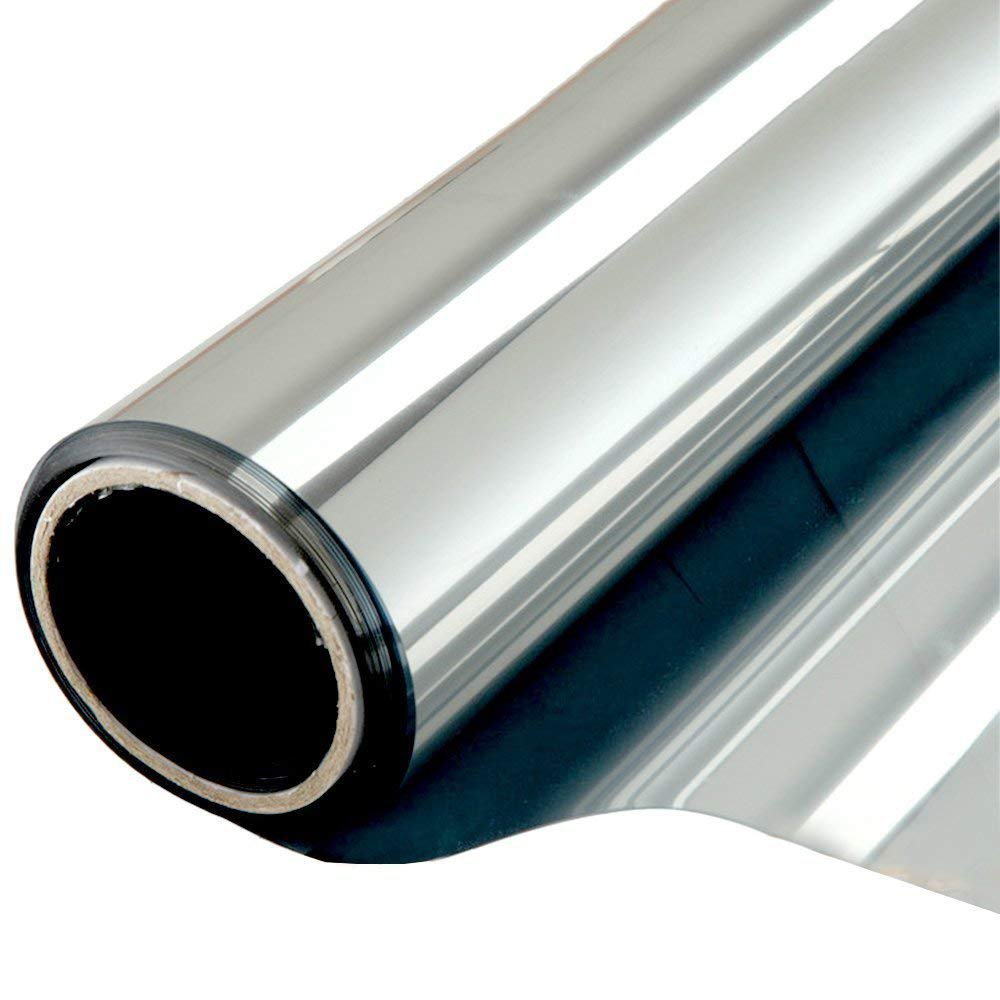 Window Film One Way Mirror Film Privacy Static Non-Adhesive Decorative Heat Control Anti UV Window Tint for Home and Office Silver 6 MIL 60cm x 4m