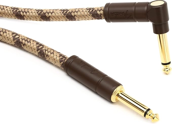 Fender 10' Angled Festival Instrument Cable, Pure Hemp, Brown Stripe
