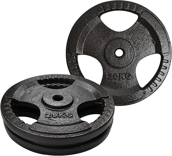 20kg x 2 - Standard 26.5mm Triple Handle Hammertone Cast Iron Weight Plate