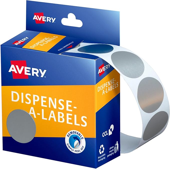 Avery Dispenser Labels 24mm Silver 250 Pack