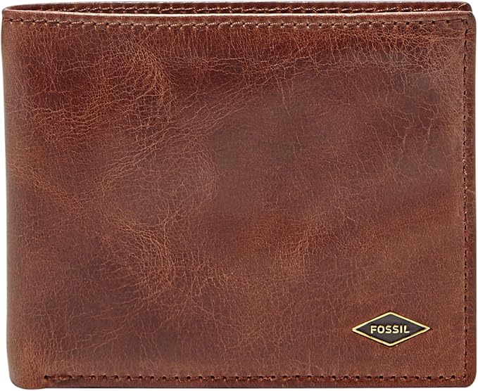 Fossil Ryan RFID Flip ID Bifold Leather Wallet - Dark Brown