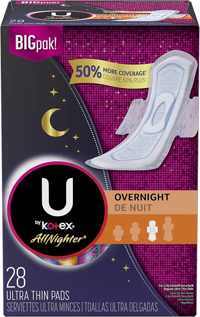 U by kotex all nighter overnight ultra thin pads bigpak!, 28 count