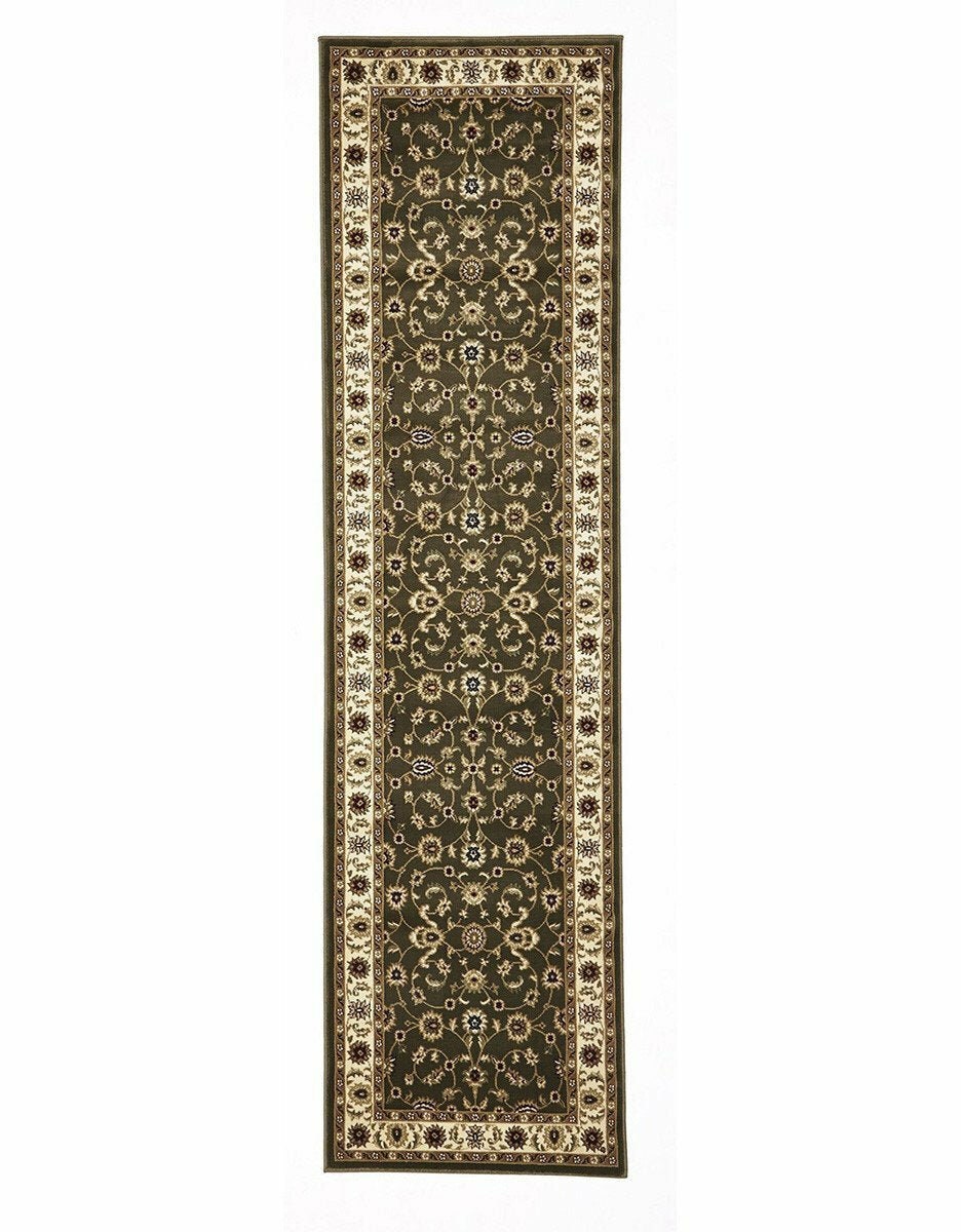 Classic Green With Ivory Border Runner Rug 300X80CM