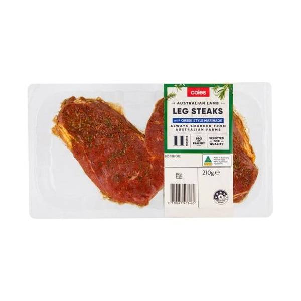Coles Greek Style Marinade Lamb Leg Steak (210 g) - Price History