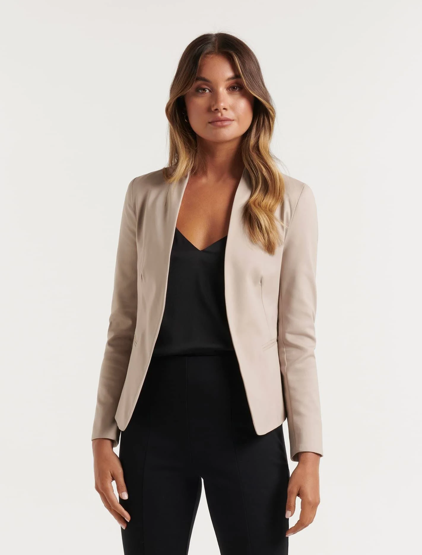 Beige fitted blazer best sale