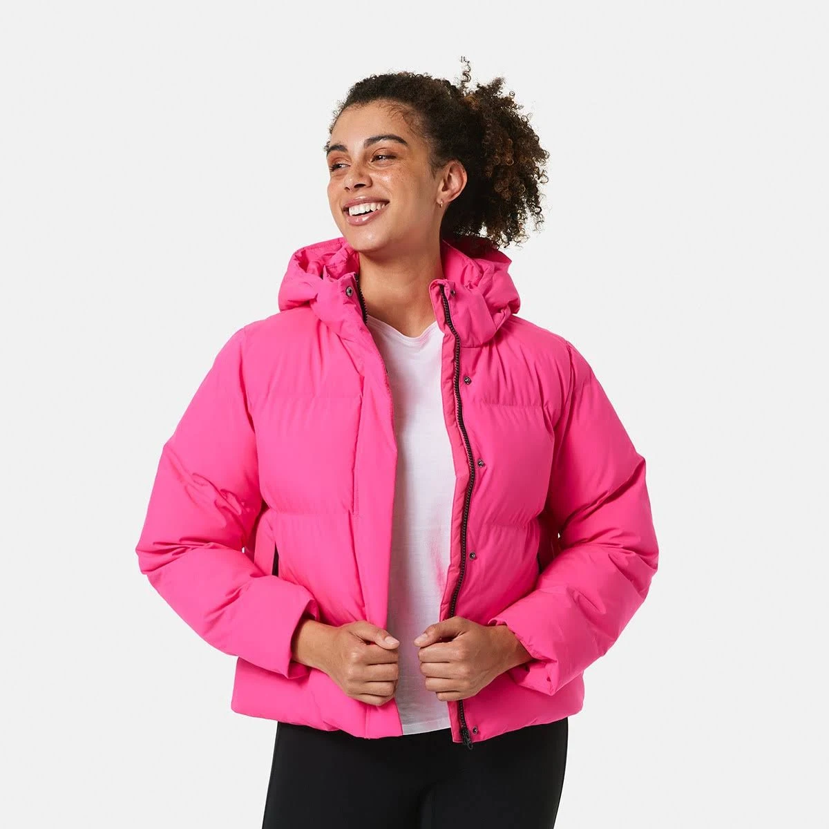 Kmart Active Womens Bonded Crop Puffer Jacket-Hot Pink Size